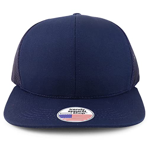 Trendy Apparel Shop Made in USA Structured 6 Panel Flatbill Snapback Mesh Back Cap