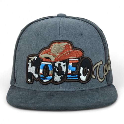 Trendy Apparel Shop Rodeo Design Embroidered Washed Cotton Flat Bill Snapback Cap