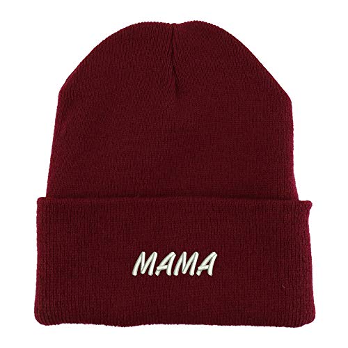 Trendy Apparel Shop Mama Embroidered Made in USA Cuff Folded Acylic Knit Winter Beanie Hat