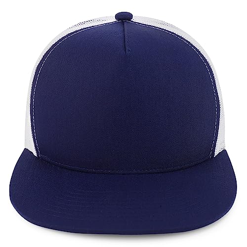 Trendy Apparel Shop Structured High Crown 5 Panel Round Flat Bill Trucker Cap