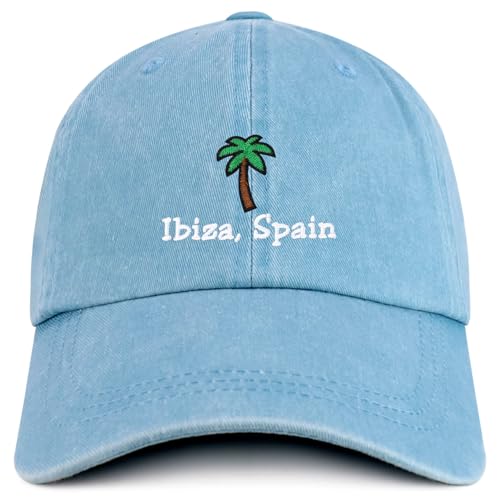 Trendy Apparel Shop Ibiza Spain with Palm Tree Embroidered Pigment Dyed Cotton Baseball Cap