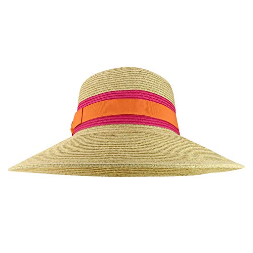 Trendy Apparel Shop UPF 50+ Two Tone Ribbon Hat Band Wide Brim Sun Hat