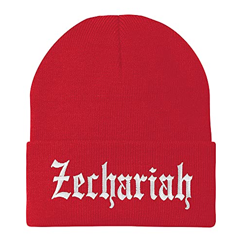 Trendy Apparel Shop Zechariah Old English Embroidered Long Cuff Beanie