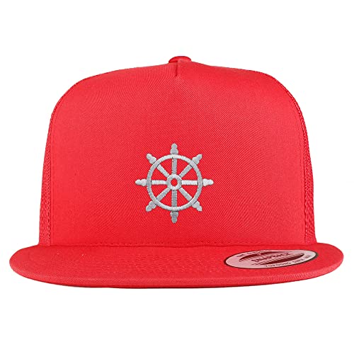 Trendy Apparel Shop Buddist Embroidered 5 Panel Flatbill Trucker Cap