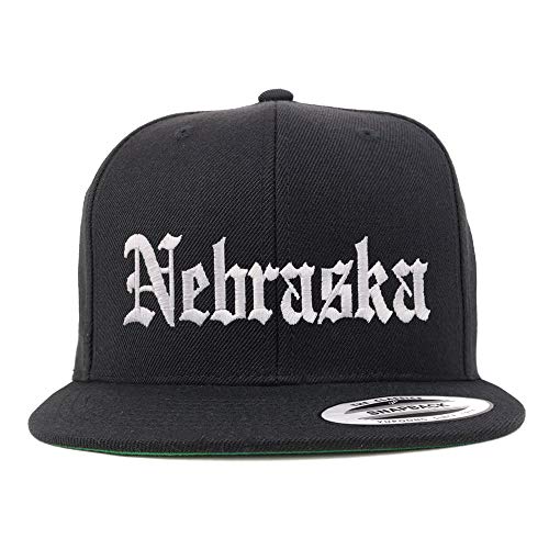 Trendy Apparel Shop Nebraska State Old English Embroidered Flatbill Snapback