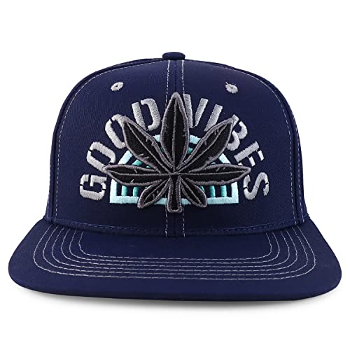 Trendy Apparel Shop Good Vibes Marijuana Leaf Embroidered Flatbill Baseball Cap