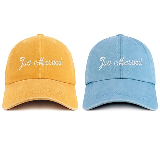 Trendy Apparel Shop Just Married Embroidered Pigment Dyed Cotton Couple 2 Pc Cap Set