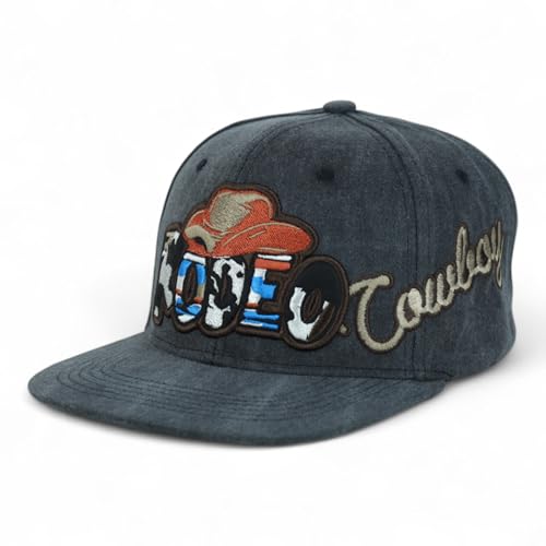Trendy Apparel Shop Rodeo Design Embroidered Washed Cotton Flat Bill Snapback Cap