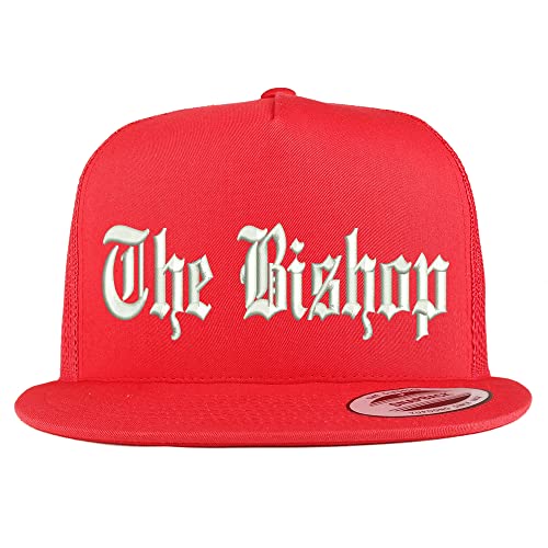 Trendy Apparel Shop The Bishop Old English Embroidered 5 Panel Flatbill Trucker Cap