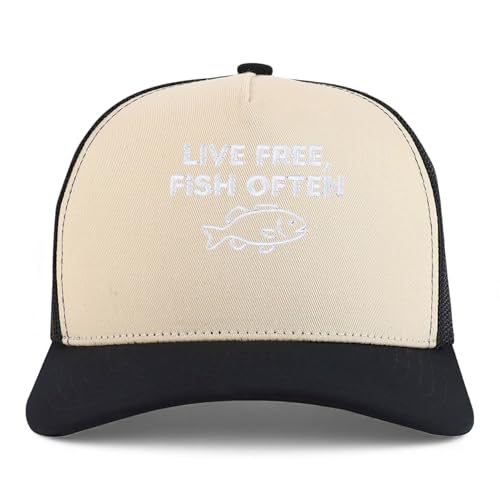 Trendy Apparel Shop Live Free, Fish Often Embroidered 5 Panel Snapback Trucker Cap