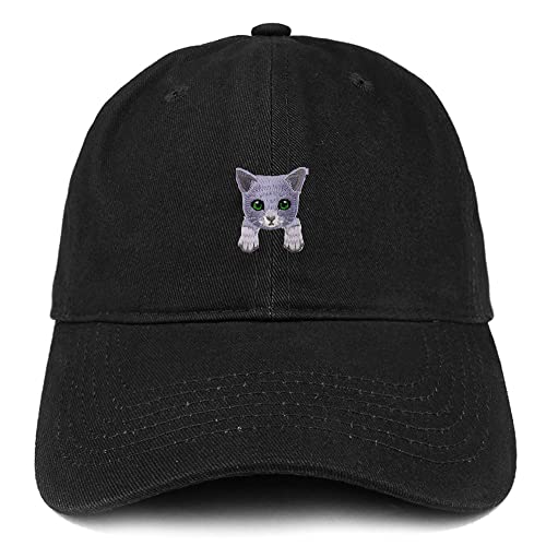 Trendy Apparel Shop Grey Russian Blue Cat Kitten Patch Low Profile Soft Cotton Baseball Cap
