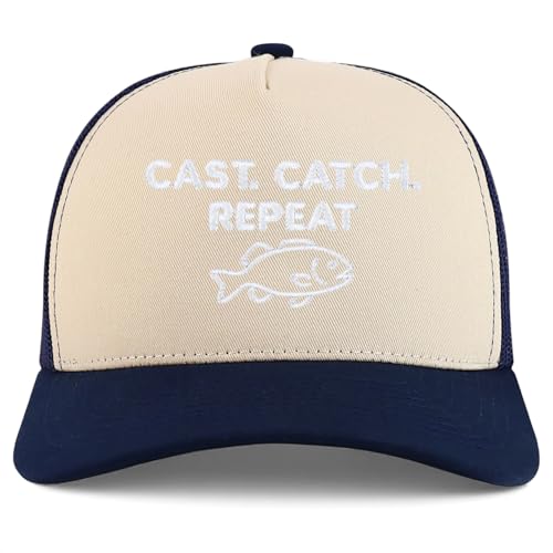 Trendy Apparel Shop Cast Catch Repeat Embroidered 5 Panel Snapback Trucker Cap