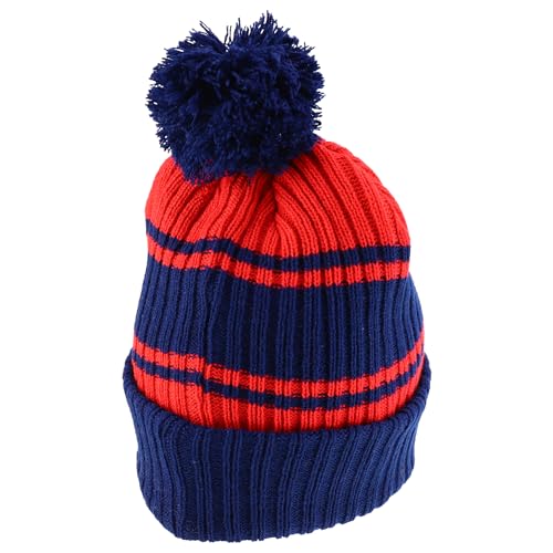 Trendy Apparel Shop Stripe Pattern Ribbed Knit Cuff Long Beanie with Pom Pom