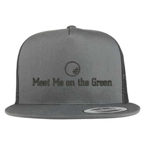 Trendy Apparel Shop Meet Me on the Green Embroidered 5 Panel Flatbill Trucker Mesh Cap