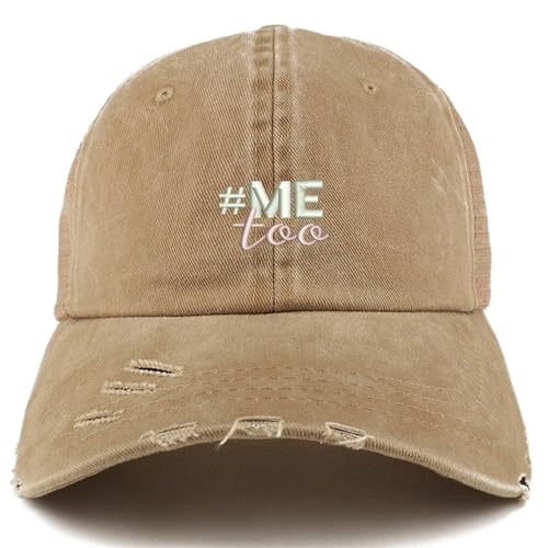 Trendy Apparel Shop #Me Too Movement Embroidered Frayed Bill Trucker Mesh Cap