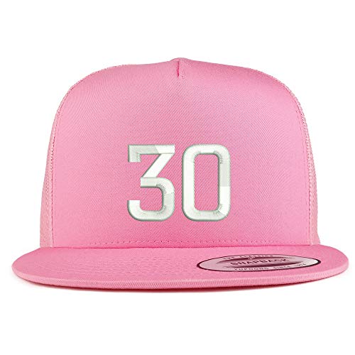 Trendy Apparel Shop Number 30 Embroidered 5 Panel Flatbill Trucker Mesh Cap