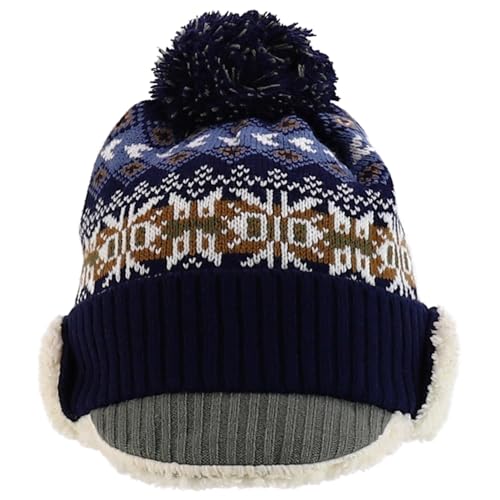 Trendy Apparel Shop Youth Size Kid's Warm Acrylic Brim Knit Winter Print Trapper Hat with Pom Pom