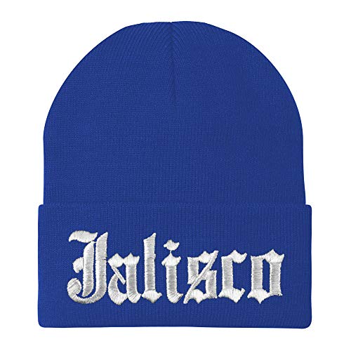 Trendy Apparel Shop Old English Jalisco White Embroidered Acrylic Knit Beanie Cap