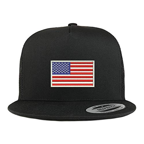 Trendy Apparel Shop Flexfit XXL USA White Flag Embroidered 5 Panel Flatbill Trucker Mesh Cap