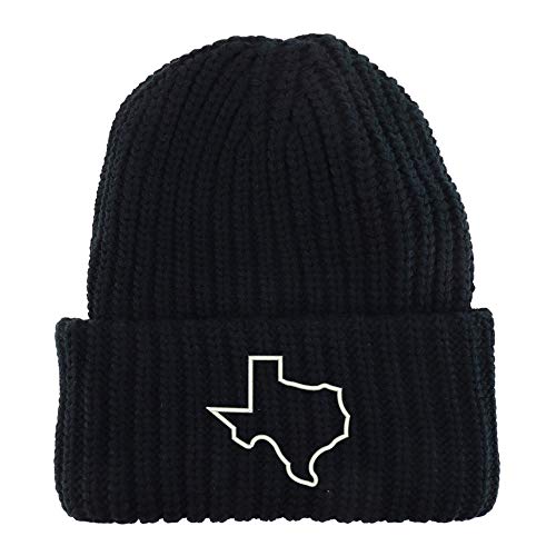 Trendy Apparel Shop Texas State Outline Long Cuffed Thick Ribbed Knit Beanie