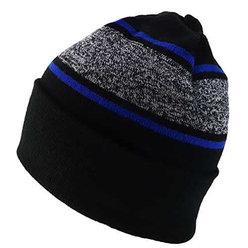 Trendy Apparel Shop Made in USA Striped Contrasting Stripes Long Cuff Beanie