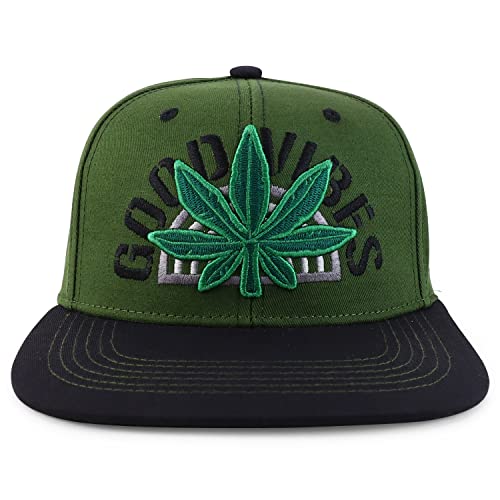 Trendy Apparel Shop Good Vibes Marijuana Leaf Embroidered Flatbill Baseball Cap