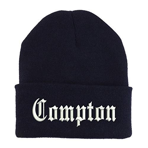 Trendy Apparel Shop Compton Old English Embroidered Made in USA Cuff Folded Acylic Knit Winter Beanie Hat