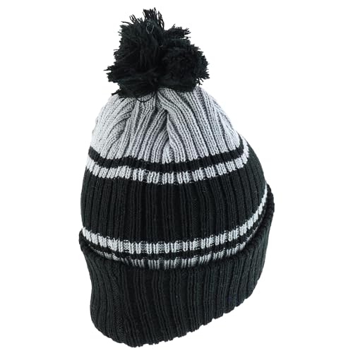 Trendy Apparel Shop Stripe Pattern Ribbed Knit Cuff Long Beanie with Pom Pom