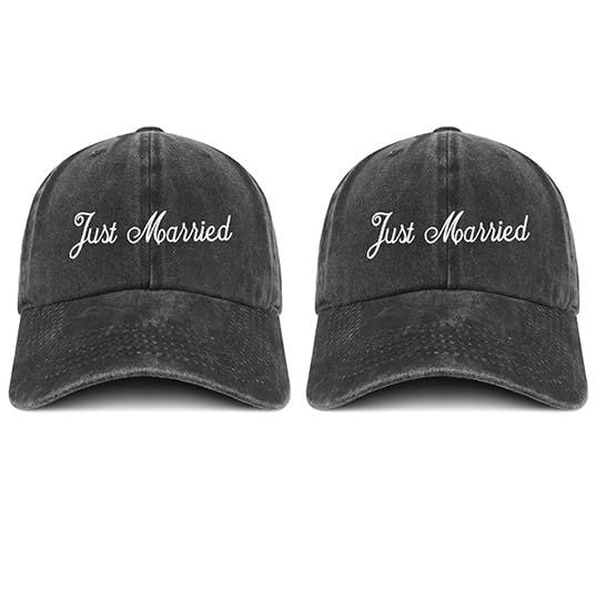 Trendy Apparel Shop Just Married Embroidered Pigment Dyed Cotton Couple 2 Pc Cap Set
