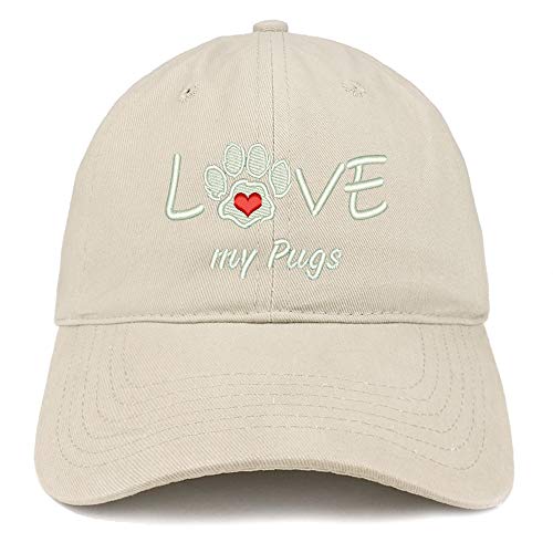 Trendy Apparel Shop I Love My Pugs Embroidered Soft Crown 100% Brushed Cotton Cap