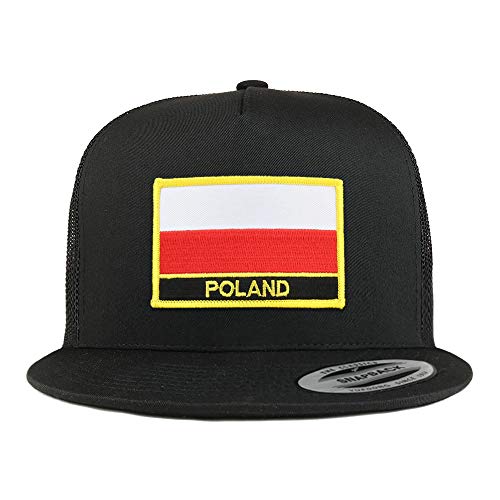 Trendy Apparel Shop Flexfit XXL Poland Flag 5 Panel Flatbill Trucker Mesh Snapback Cap