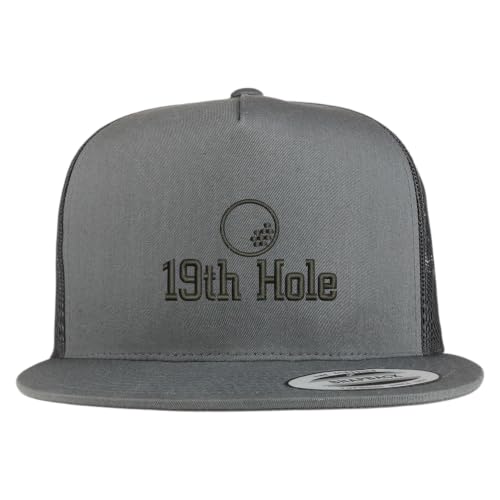 Trendy Apparel Shop 19th Hole Embroidered 5 Panel Flatbill Trucker Mesh Cap
