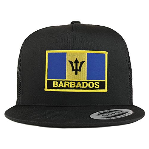 Trendy Apparel Shop Flexfit XXL Barbados Flag 5 Panel Flatbill Trucker Mesh Snapback Cap