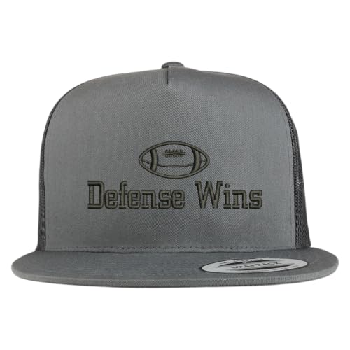 Trendy Apparel Shop Football Defense Wins Embroidered 5 Panel Flatbill Trucker Mesh Cap