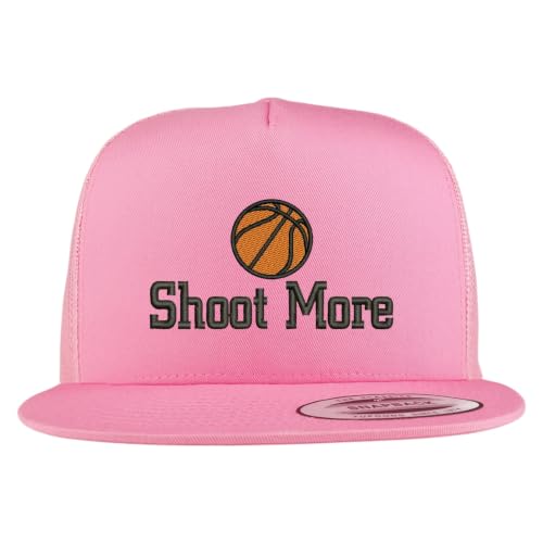 Trendy Apparel Shop Basketball Shoot More Embroidered 5 Panel Flatbill Trucker Mesh Cap