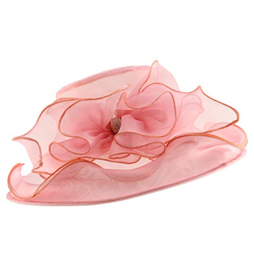 Trendy Apparel Shop Ladies Fashion Ruffled Brim Crystal Trim Organza Hat