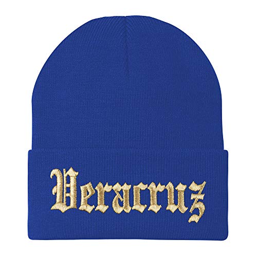 Trendy Apparel Shop Old English Veracruz Gold Embroidered Acrylic Knit Beanie Cap