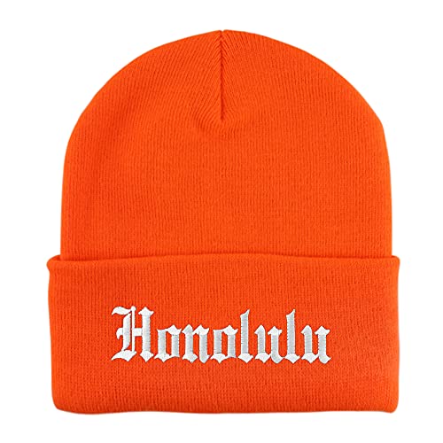 Trendy Apparel Shop Honolulu Old English Embroidered Long Cuff Beanie