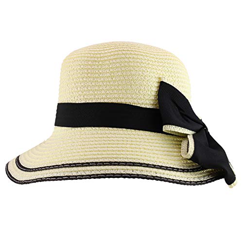 Trendy Apparel Shop Youth Girl's Bow Trim Paper Braid Cloche Sun Hat