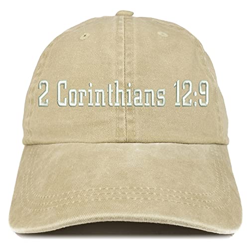 Trendy Apparel Shop 2 Corinthians 12:9 Washed Pigment Dyed Baseball Cap