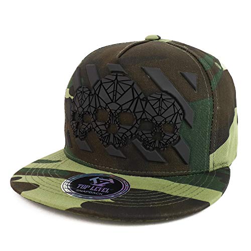 Trendy Apparel Shop Three Skulls Rubber Patch 5 Panel Flatbill Snapback Cap