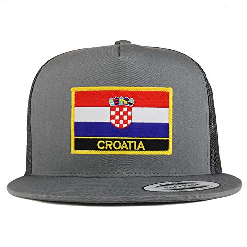Trendy Apparel Shop Flexfit XXL Croatia Flag 5 Panel Flatbill Trucker Mesh Snapback Cap