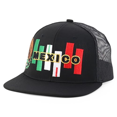 Trendy Apparel Shop 6 Panel Structured 3D Mexico Embroidered Flatbill Snapback Turcker Cap