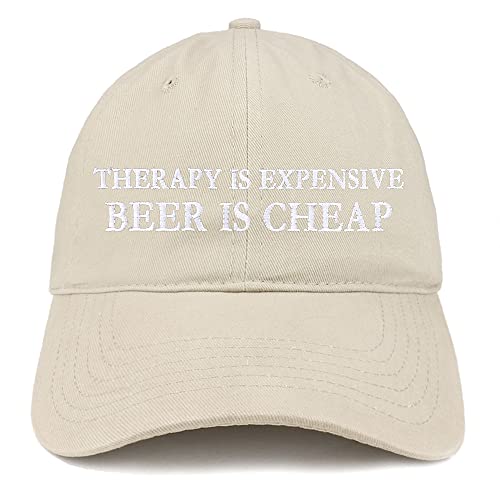 Trendy Apparel Shop Therapy is Expensive Beer is Cheap Embroidered Low Profile Soft Cotton Baseball Cap