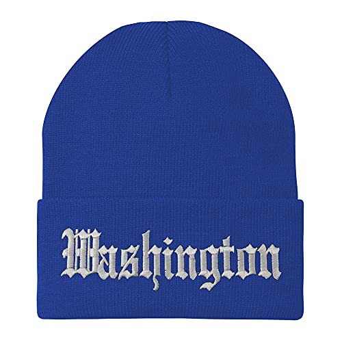 Trendy Apparel Shop Washington Old English Embroidered Long Cuff Beanie