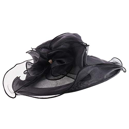 Trendy Apparel Shop Ladies Fashion Ruffled Brim Crystal Trim Organza Hat
