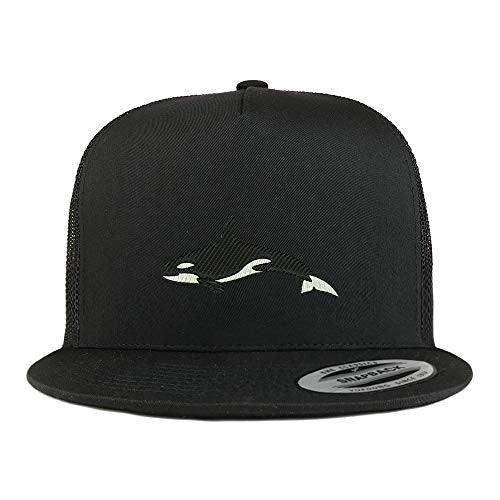 Trendy Apparel Shop Flexfit XXL Orca Killer Whale Embroidered 5 Panel Flatbill Trucker Mesh Cap
