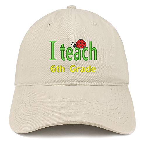 Trendy Apparel Shop I Teach 6th Grade Embroidered Soft Crown 100% Brushed Cotton Cap