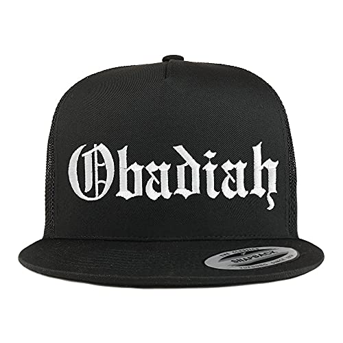 Trendy Apparel Shop Obadiah Old English 5 Panel Flatbill Trucker Cap