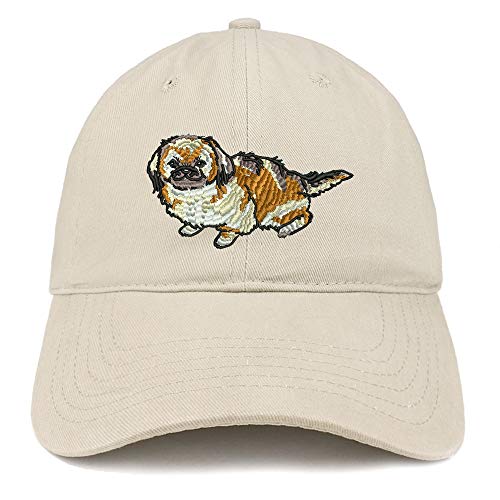Trendy Apparel Shop Pekingese Dog Embroidered Soft Crown 100% Brushed Cotton Cap